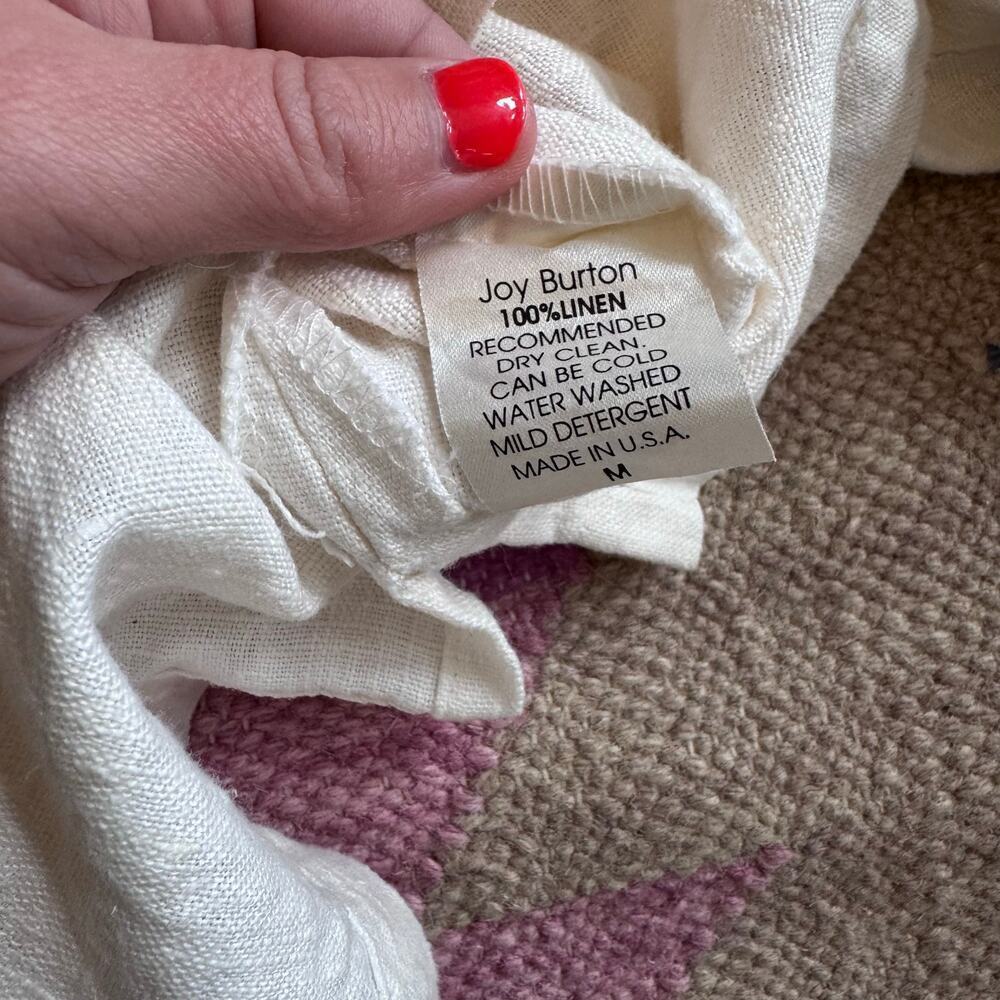VTG 100% Linen Joy Burton My Tribe Boxy Ivory Tunic Medium - Picture 3 of 5